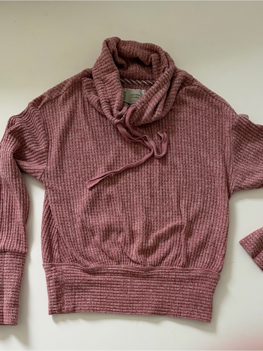 Anthropologie Waffle Knit Cowl Pullover in Dusty Rose